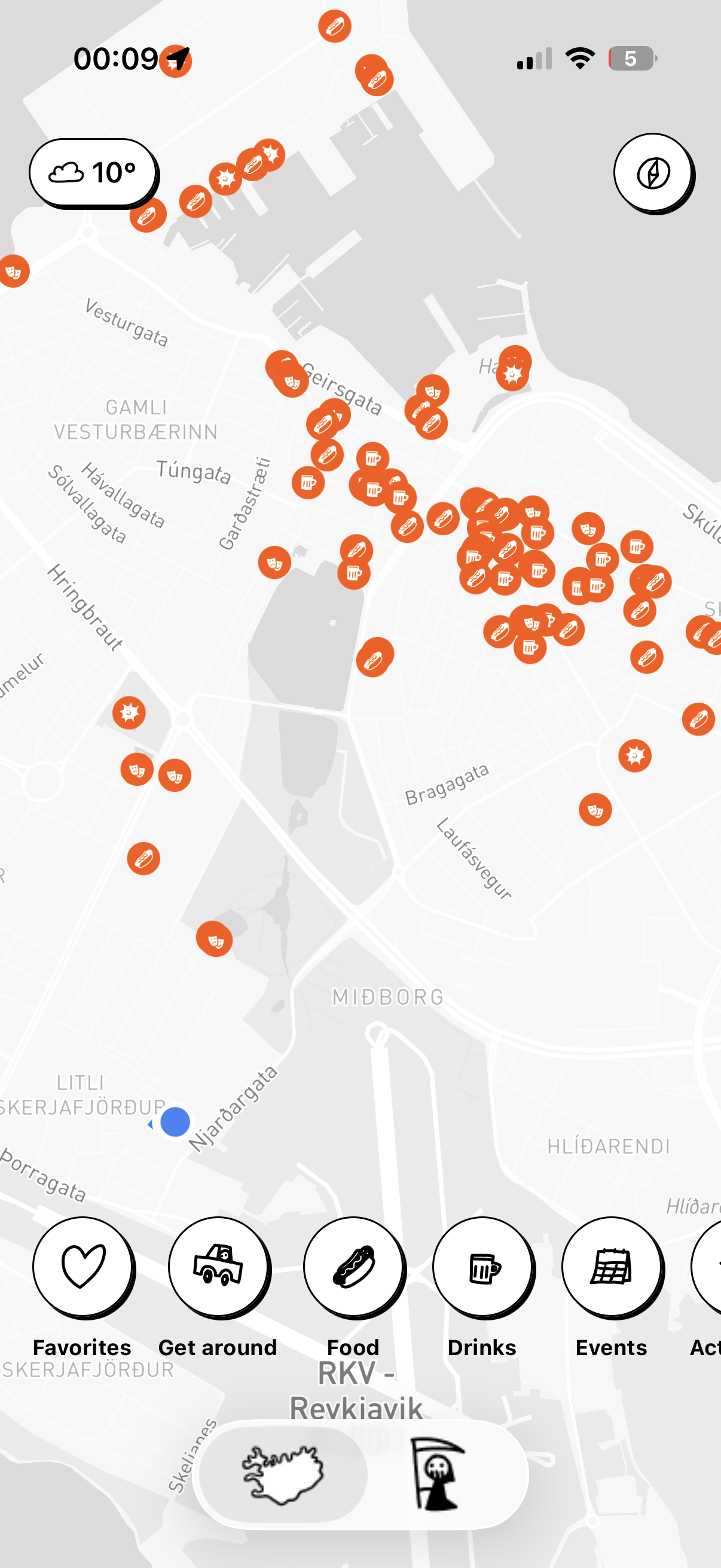Icebreaker map showing curated places in Reykjavík