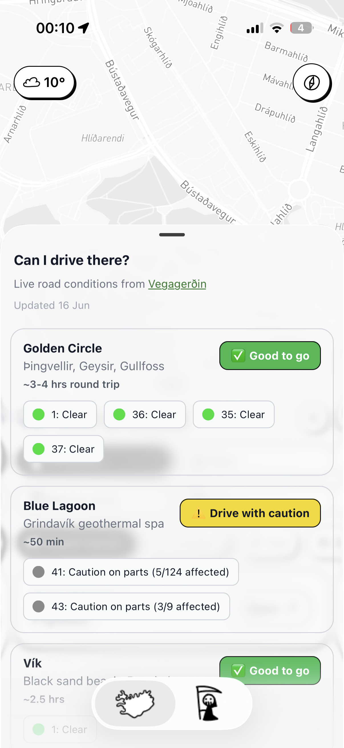 Live road conditions for Golden Circle and Blue Lagoon