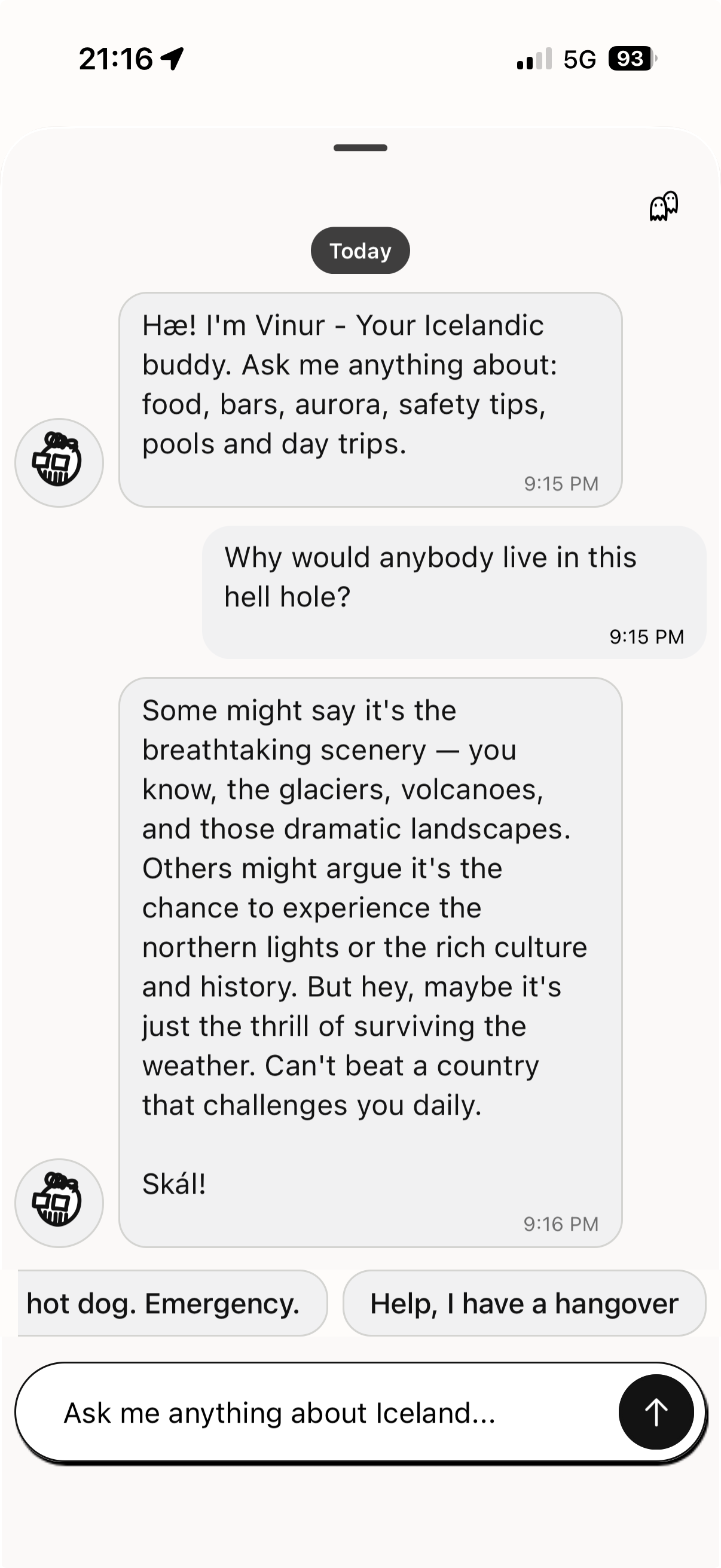 Chat with Vinur, the in-app AI guide